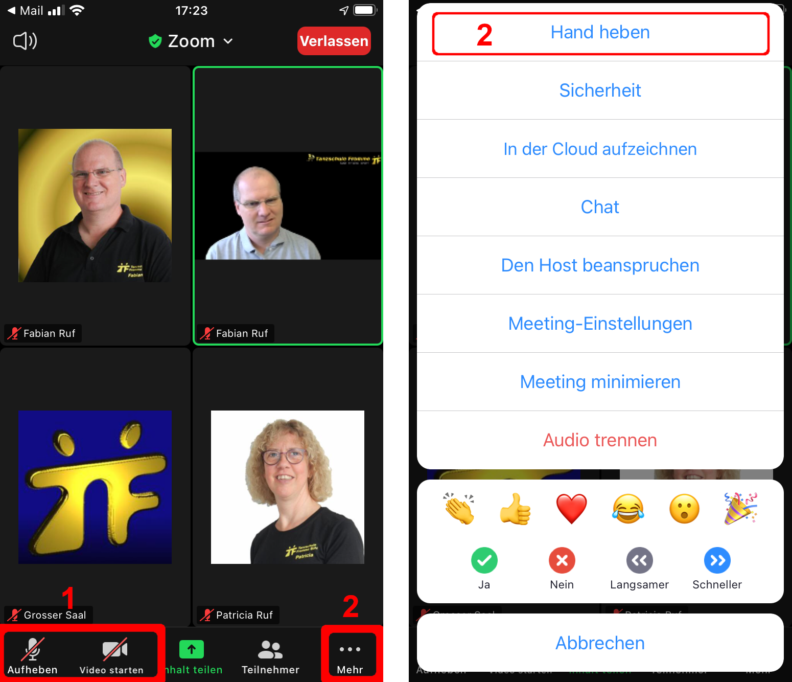 Screenshot eines Zoom-Meetings am Smartphone